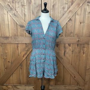 Urban Outfitters dark teal floral romper